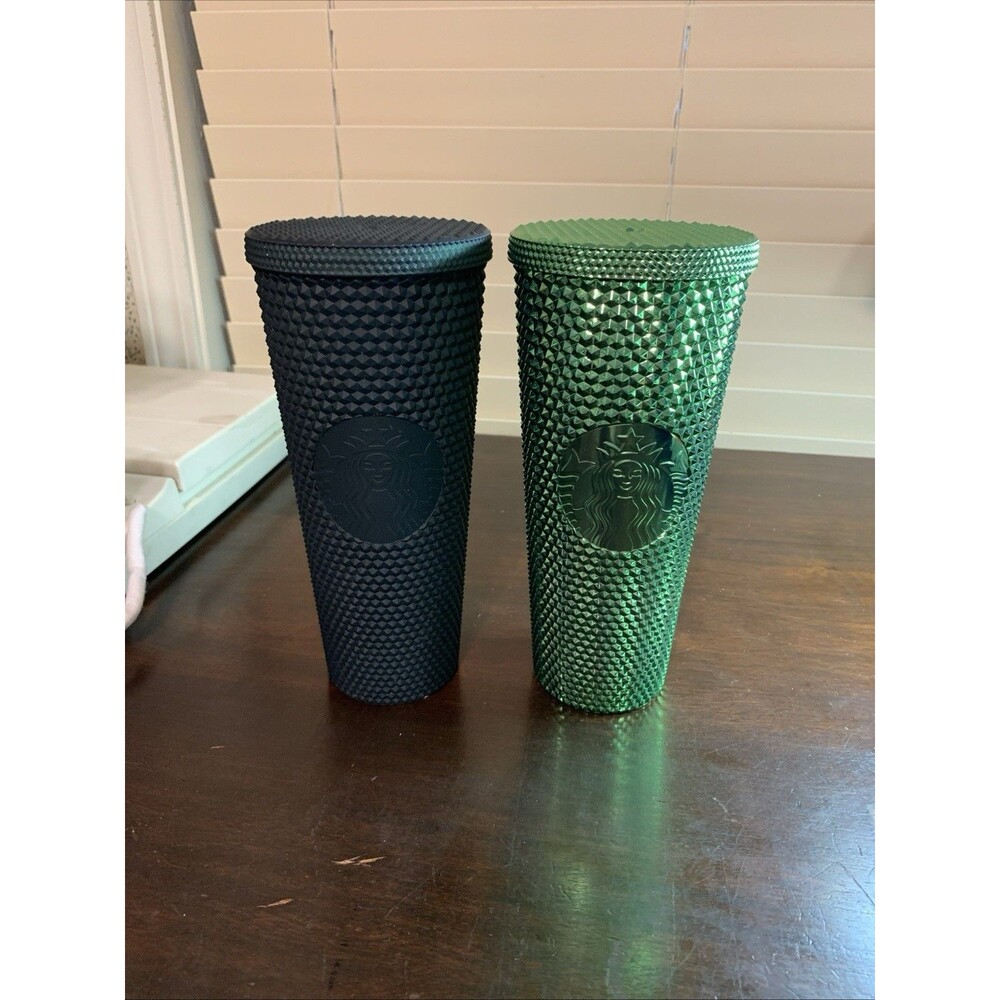 Starbucks Dark Green Matte And Green Studded Venti Tumblers 24 oz (no Straws)